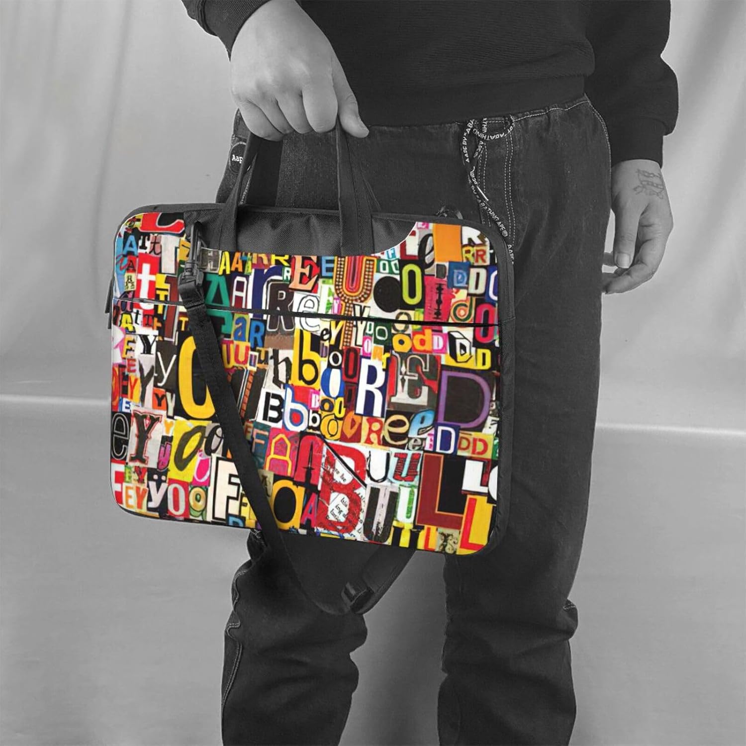 Letter and number Print Laptop Shoulder Bag Messenger Bag Notebook with Accessories Pocket 13/14/15.6 inch