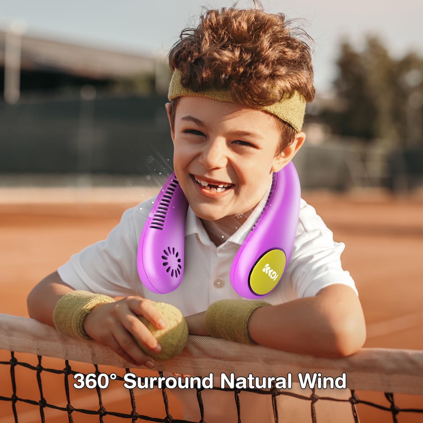 Kkdi Ventilatore da collo per bambini, portatile, senza pale, per bambine e ragazzi dai 4 ai 14 anni, 2600 mAh, USB, mini ventilatore di raffreddamento per viaggio/campeggio/studio, 4 velocità,