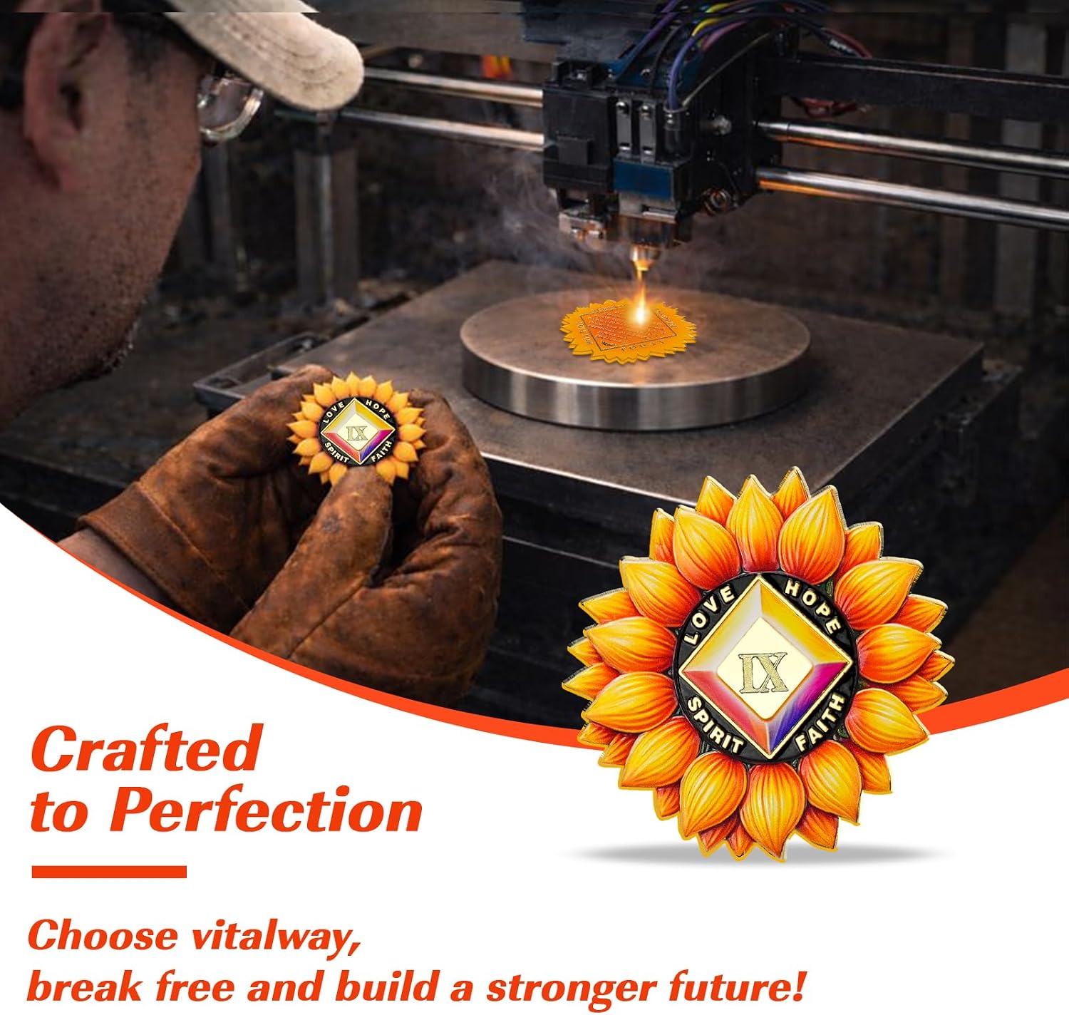 Sunflower Rebirth 9 Year Sobriety Coin, Motivational NA Medallion for Strength, Hope, Faith, and Personal Growth, Perfect Recovery Token Sobriety Gift for Men and Women