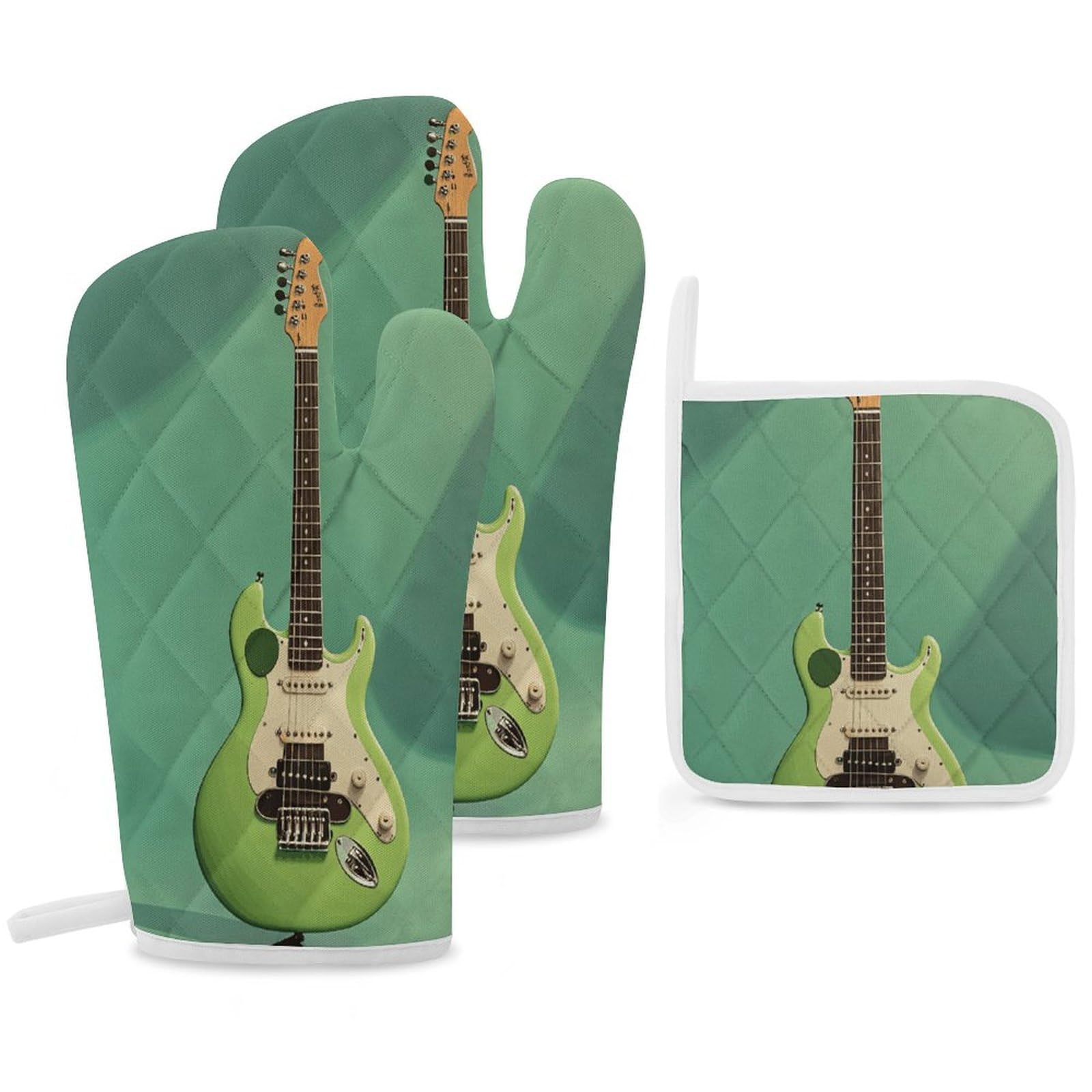 Maniques guitare verte en coton doux, le cadeau idéal pour cuisiniers