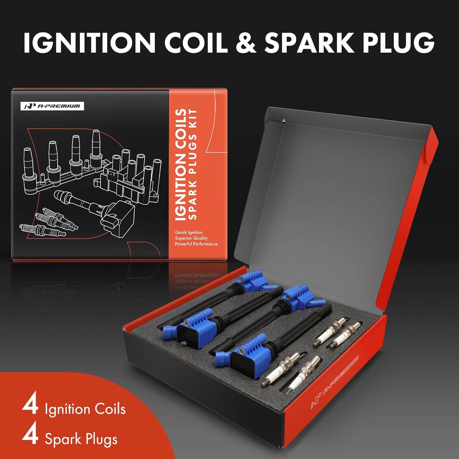 A-Premium (Blue) Set of 8 Ignition Coil Pack and Iridium Spark Plugs Compatible with Jeep Renegade 2015-2018 & Dodge Dart 2013-2016 & Fiat 500 2012-2019, 500X 2016-2018, 500L 2014-2020, 1.4L