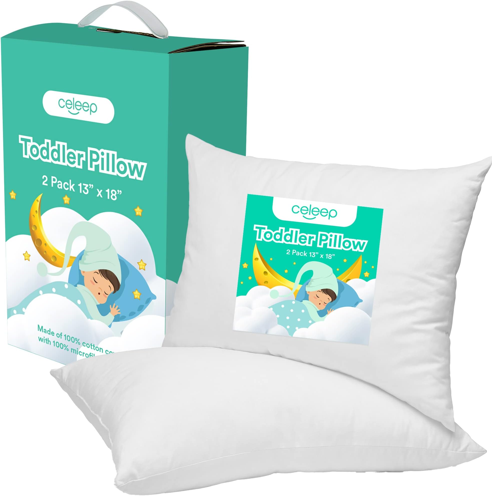 Baby Pillow 2 Pack - 33x45cm Soft Organic Cotton Toddler Pillows for Sleeping - Small Kids Infant Pillows for Travel, Baby Cot or Bed, Perfect Newborn Baby Gift with White Pillowcases