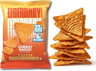 Legendary Foods Cheesy Nacho Protein Chips – Popped Tortilla Style – 22g High Protein, 4g Net Carbs, Low Sugar, Gluten Free, Keto Snack Packs – 10 Count – Healthy Crunchy Chips
