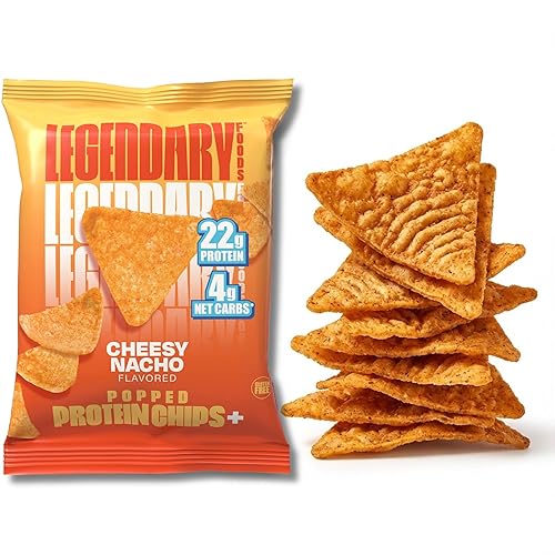 Legendary Foods Chips de proteína con sabor a nacho con queso – Estilo tortilla estallada – 22 g de alto contenido en proteínas, 4 g de