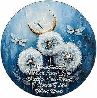 Vintage Dragonfly Dandelion Tin Sign Just Look Up Smile Say I Know That Was You Round Metal Sign 12x12 Inch Home Kitchen Bathroom Wall Decor Bar Pub Coffee Garage Poster