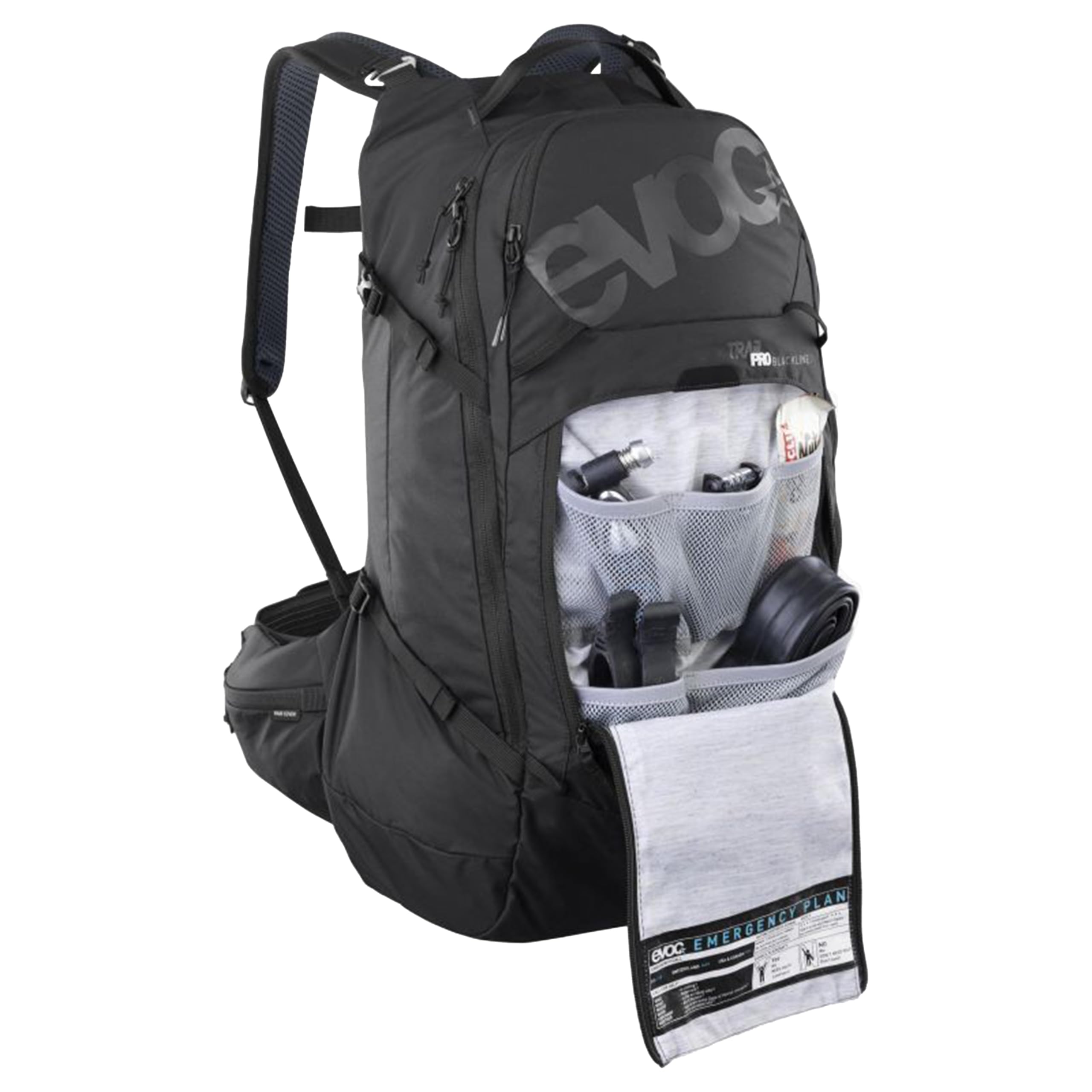 EVOC TRAIL PRO BLACKLINE 26 Protektorrucksack (leichter Rucksack mit Rückenprotektor, inkl. Trinkblasenfach, optimaler Sitz, S/M), Schwarz