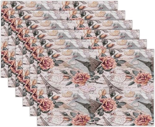 Miniatura 2 de Placemats Set of 6 Vintage Flower Tower Fabric Placemats Square Placemat for Kitchen Table Heat Resistant, Easy to Clean Table Placemats 12x18 Inch