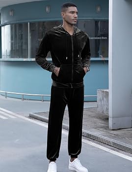Mens Tracksuit Long Sleeve Full Zip Velour Hoodie Jacket and