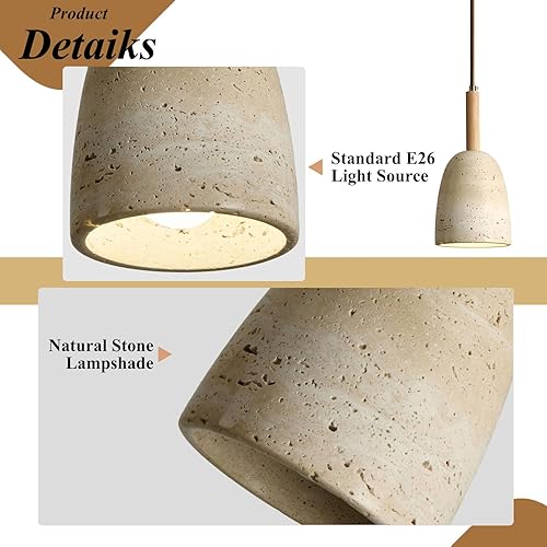 Miniatura 6 de Lámpara colgante con pantalla de piedra Wabi Sabi de estilo japonés, lámpara colgante de madera moderna, lámpara colgante de cabecera para sala de