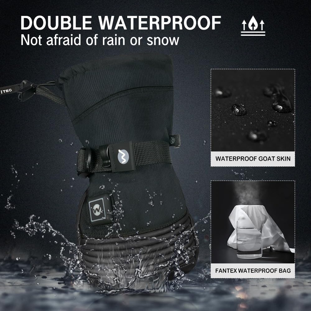 Explorer 4S Unisex Heated Skiing Mitten Waterproof Touch Screen Winter Cold Weather Heated Gloves for Snowboarding