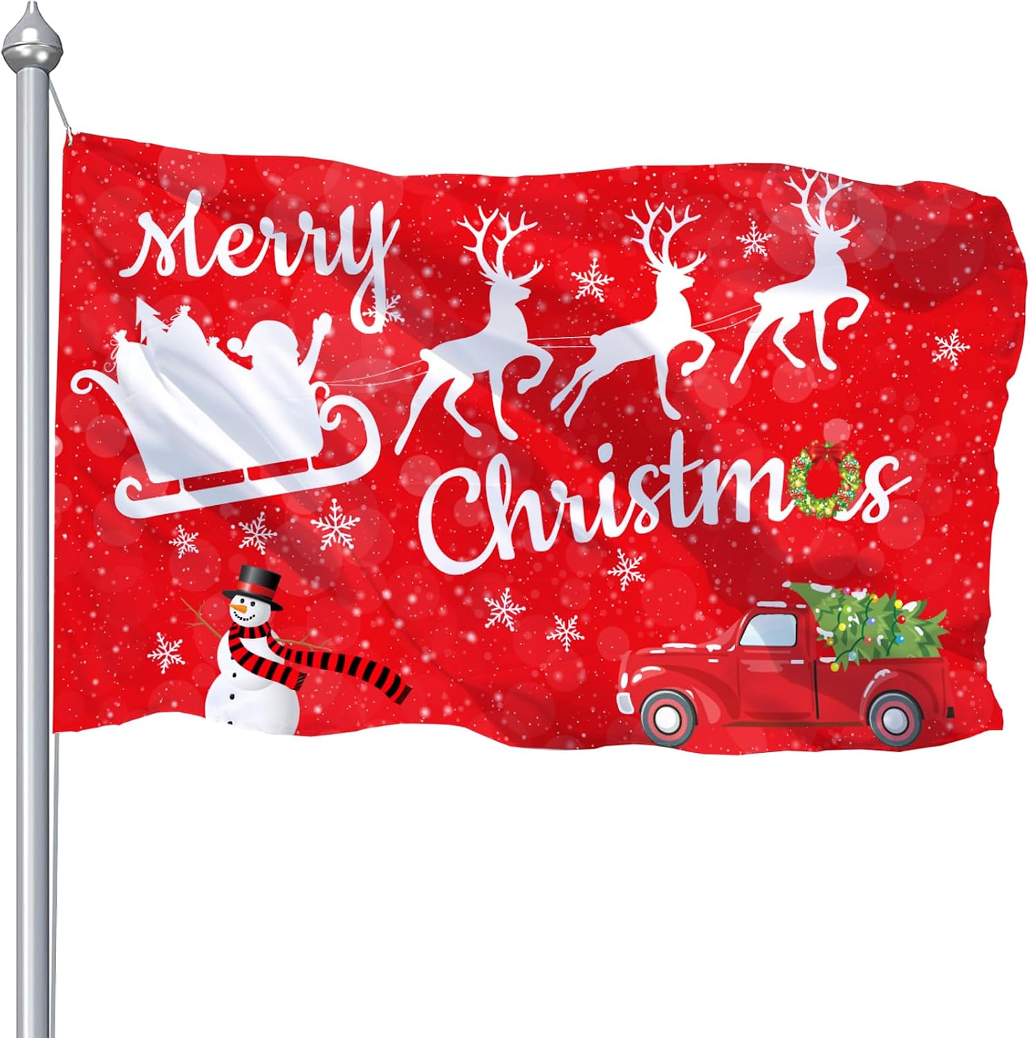 Christmas Flags 3x5 Outdoor, 3 Ply Large Merry Christmas Flags for Outside 3x5, Double Sided Xmas Winter Snowman Banner for Holiday Party Yard Garden Wall Outside Decoration Sided Red Green