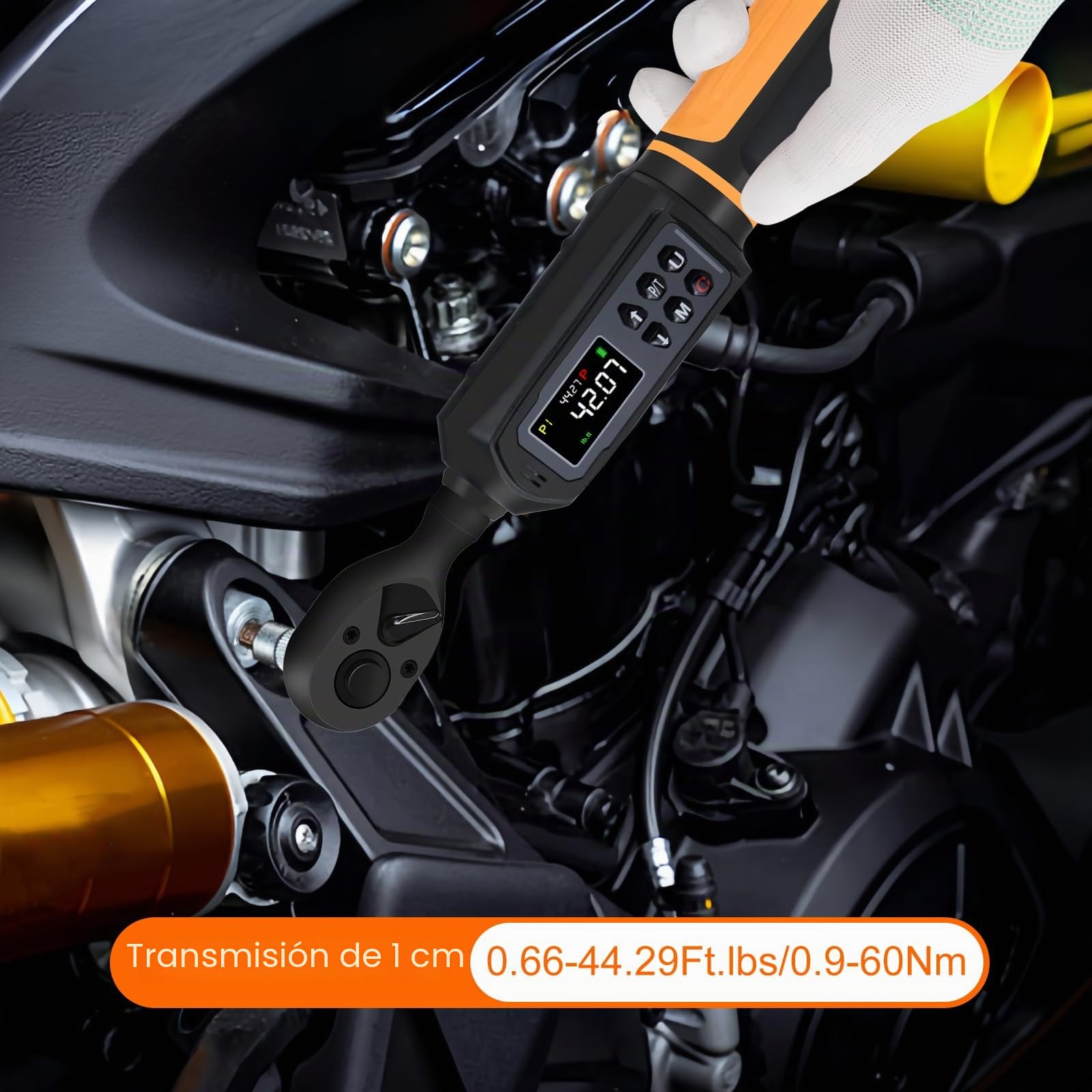 Uharbour Llave Dinamométrica Digital 3/8" Drive, 0,9-60 Nm – Precisión ±1%, 5 Unidades (in-lb/ft-lb/Nm/kg-cm/kg·m), con Zumbador y Alertas LED – Para Bicicleta, Moto y Coche