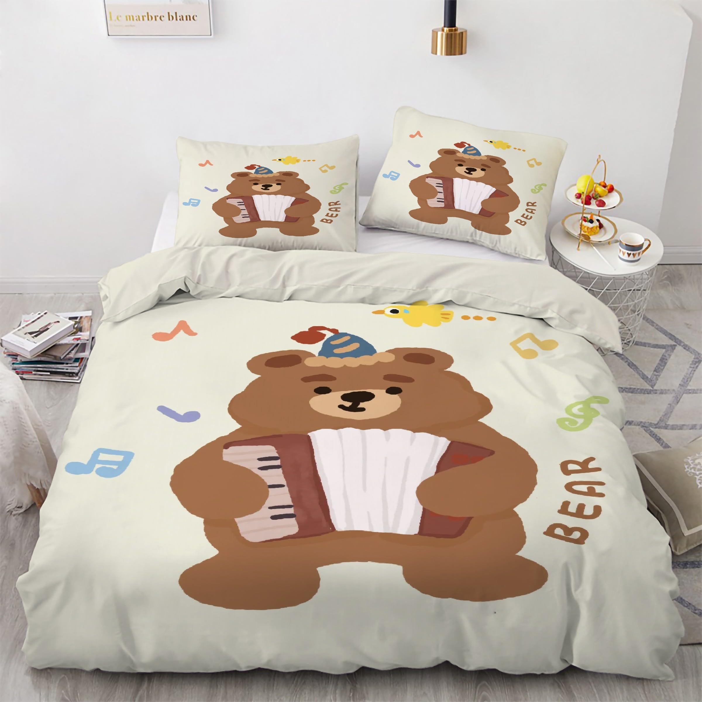Housse de couette 220x240 ours en peluche contre le glissement avec zip