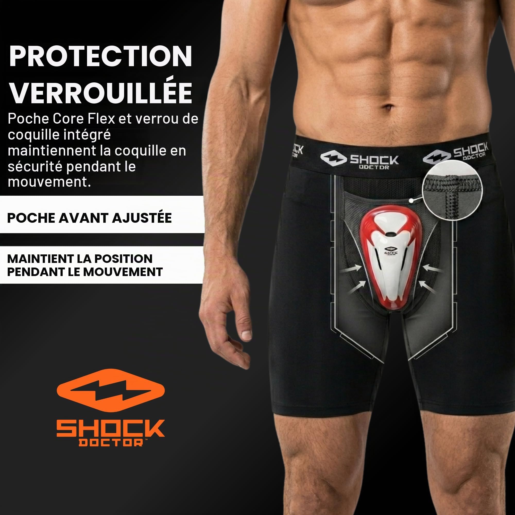 Shock Doctor 221 Core Short de Compression avec Coquille de Protection