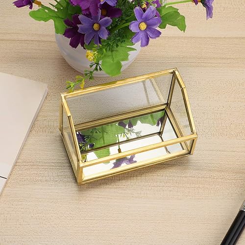 Miniatura 3 de Hipiwe Soporte para tarjetas de visita de cristal, marco de metal dorado, organizador de tarjetas de presentación, soporte de almacenamiento de