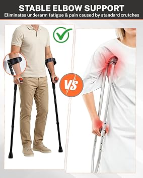 Forearm Crutches for Adults, Foldable & Height Adjustable Arm Elbow Crutches (1 Pair), Lightweight Elbow Crutches with 45 Rotatable Cuff & Soft TPR Grip, Muletas para Adultos