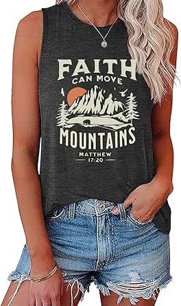 LOOKFACE Women's Crewneck Sleeveless Tank Top with Faith Can Move ...