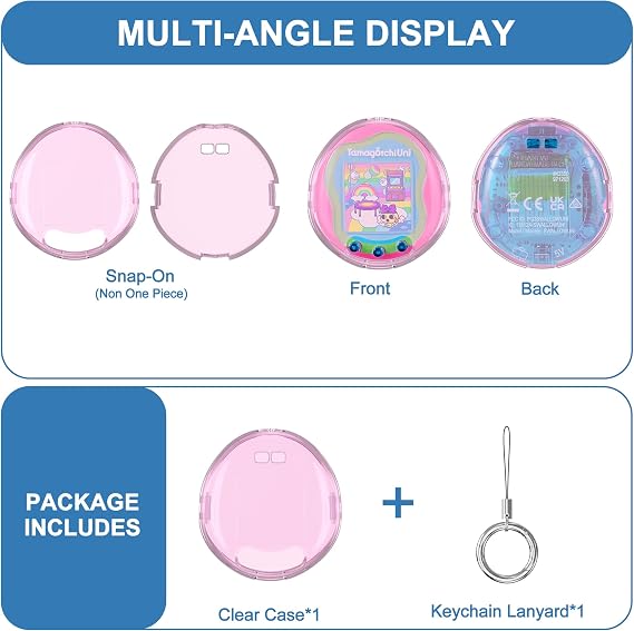 Tamagotchi Uni用クリアケース キーチェーン、ボディ、スクリーンガード付き Tamagotchi Uniアクセサリー用 透明ハードディスプレイボックス DIYファンやコレクターに最適 デバイス/フィルムなし