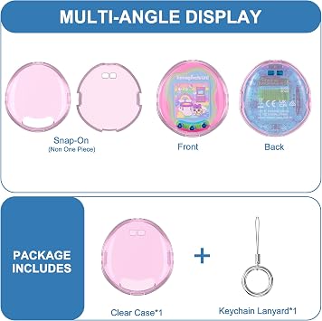 Tamagotchi Uni用クリアケース キーチェーン、ボディ、スクリーンガード付き Tamagotchi Uniアクセサリー用 透明ハードディスプレイボックス DIYファンやコレクターに最適 デバイス/フィルムなし