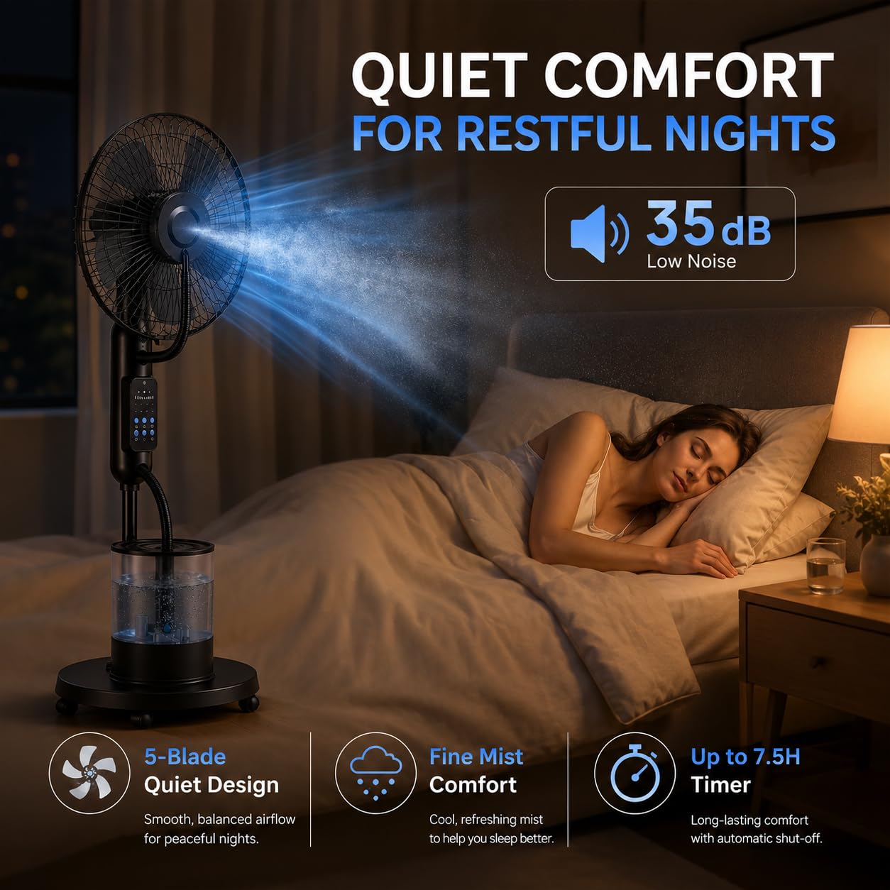 Ventilatore a Piantana Nebulizzatore 4L con Telecomando, 5 velocità | Ampio Serbatoio Acqua, 3 Modalità Raffreddamento per Casa, Camera, Ufficio, Soggiorno, Garage, Terrazza e Estate Esterni