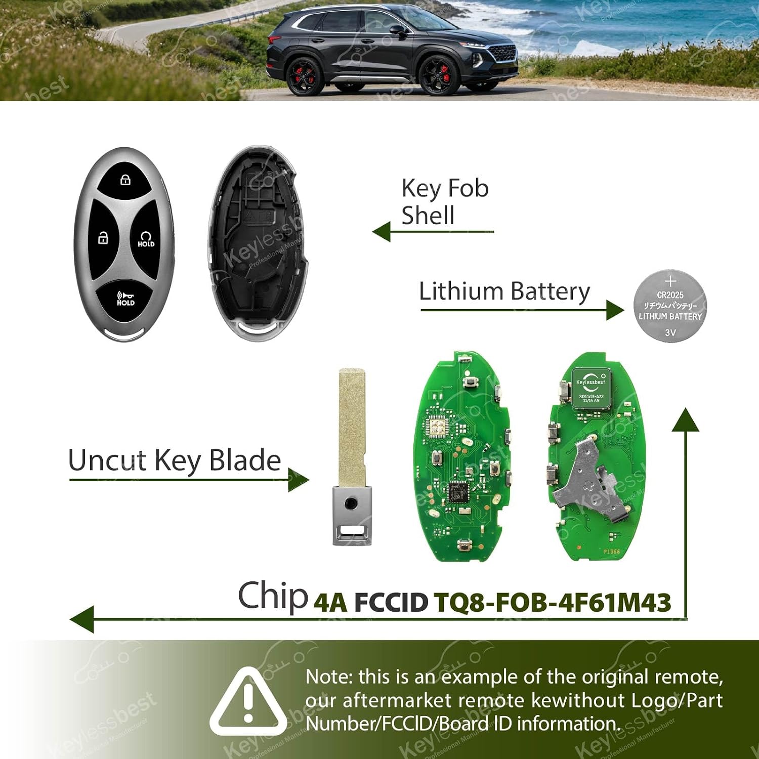 Replacement for 2025 2026 Hyundai Santa Fe MX5 Key Fob Remote Control TQ8-FOB-4F61M43 5 Buttons 4A 433MHz
