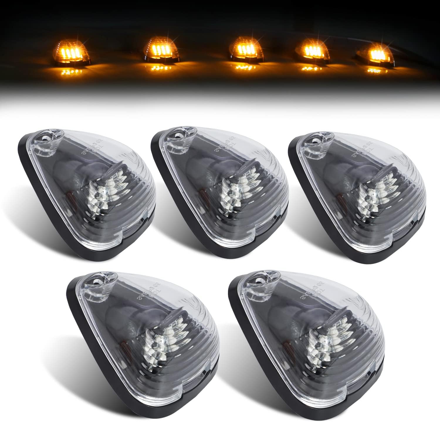 Pack of 5 3.9 Inch Clear Lens Amber Cab Running Lights 16 LED Exact Fits for 2017 2018 E-350 E-450 Super Duty Trucks Pickup12V DC Top Marker Assembly Kits