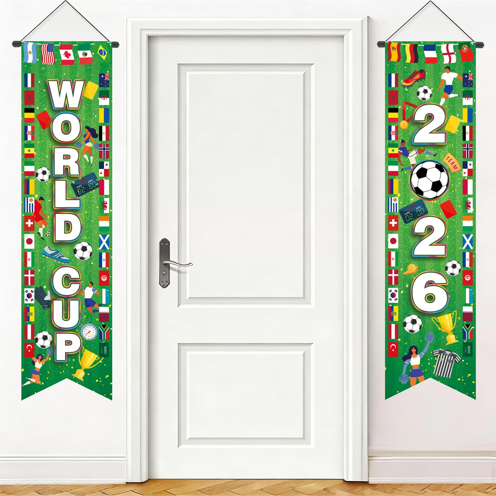 AhfuLife World Football Cup Decorations Door Banner 2026, World Football Cup Couplet Curtain Hanging Banner for Sports Events Home Wall Porch Front Door Backdrop Party Decor