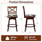 COSTWAY 25'' Barstools Set of 2, 360° Rotating Counter Height Chairs with Backrest & Faux Leather Upholstered Seat, Rubber Wood High Top Seats with Footrest for Dining Room, Kitchen Island (2,25'')