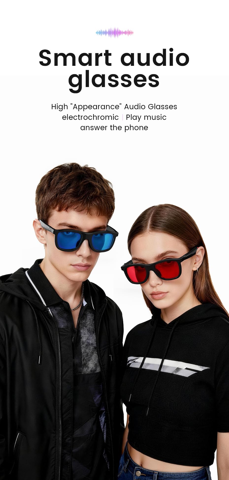 Générique 2026 Lunettes Connectées Audio Bluetooth Verres Électrochromiques Teinte Réglable 1 Clic, Écouteurs Intégrés, Appels Mains Libres, Protection UV400, Autonomie 100mAh 11LASTYLE47