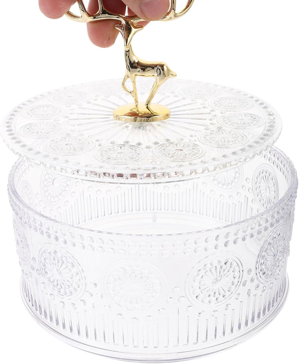 Embossed Jewelry Storage Box with Lid Small Decorative Candy Dish Portable Organizer Case for Women’s Earrings and Bracelets Desktop Display