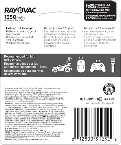 Miniatura 13 de Rayovac Cargador de batería USB, cargador de 8 bahías para baterías recargables NiMH AA y AAA, cargador rápido para baterías con apagado automático