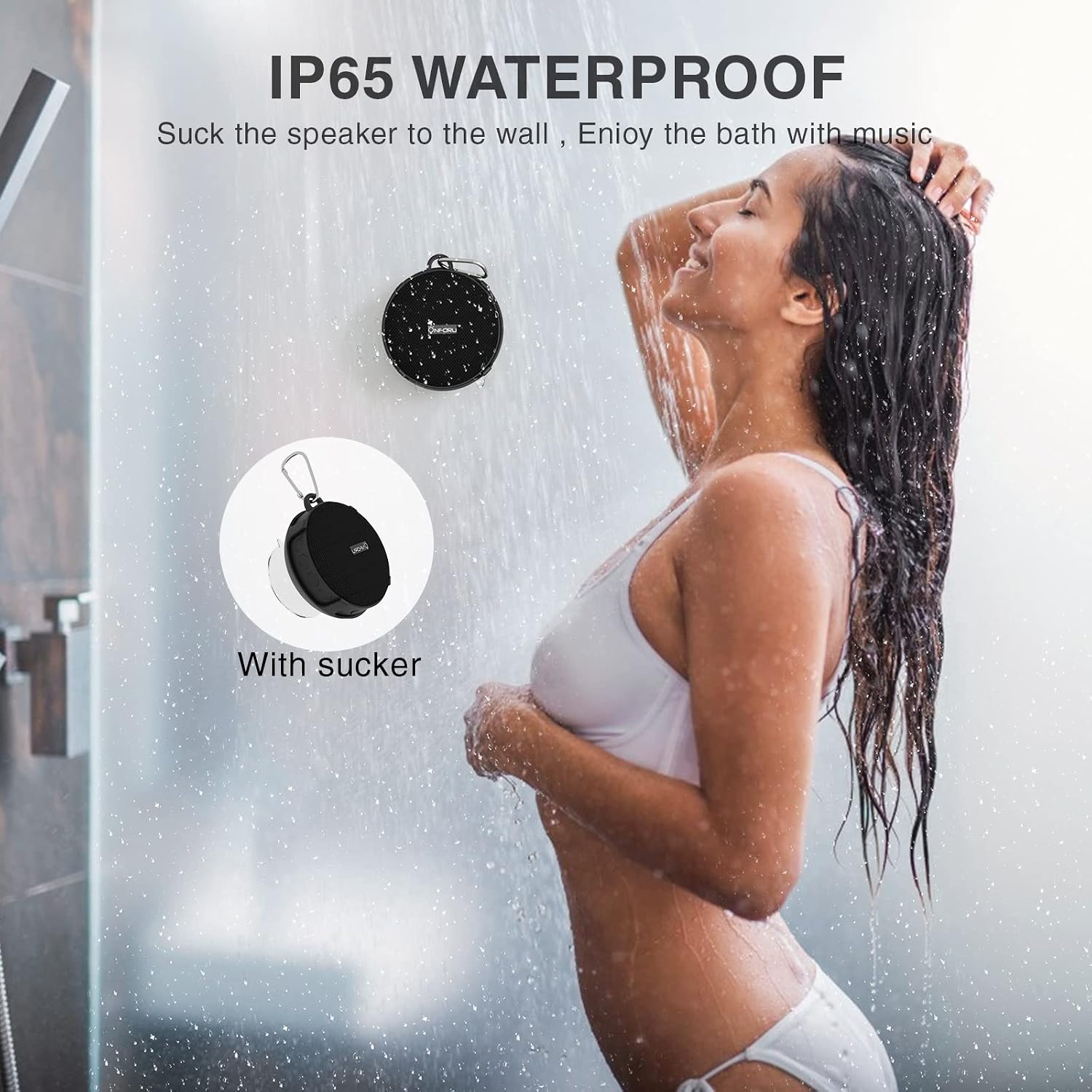 Onforu Shower Speaker, Waterproof Outdoor Bluetooth Speaker with Suction Cup, Portable Mini Wireless Speaker with Sturdy Hook, Stereo Sound and Bluetooth 5.0 for Bathroom, Pool, Beach