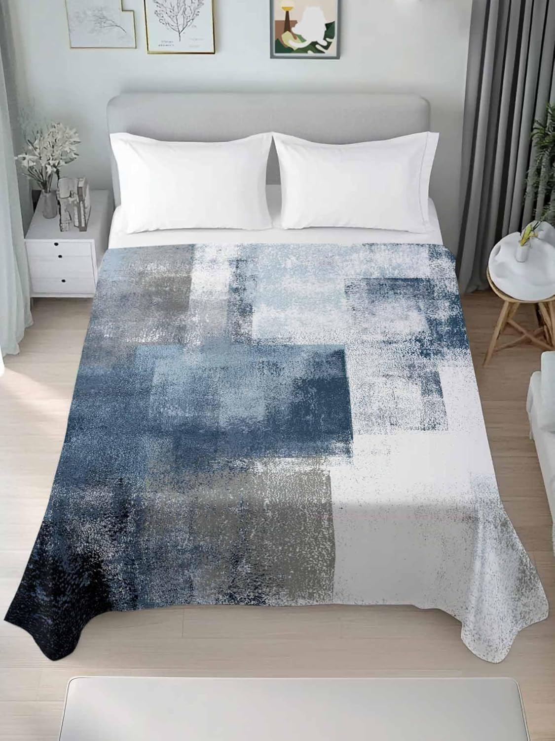 King Flat Sheet Top Sheet Only, Mottled Abstract Color Block Soft Microfiber Breathable Bed Sheets, Vintage Oil Painting Art Hotel Luxury Bedding Flat Sheets