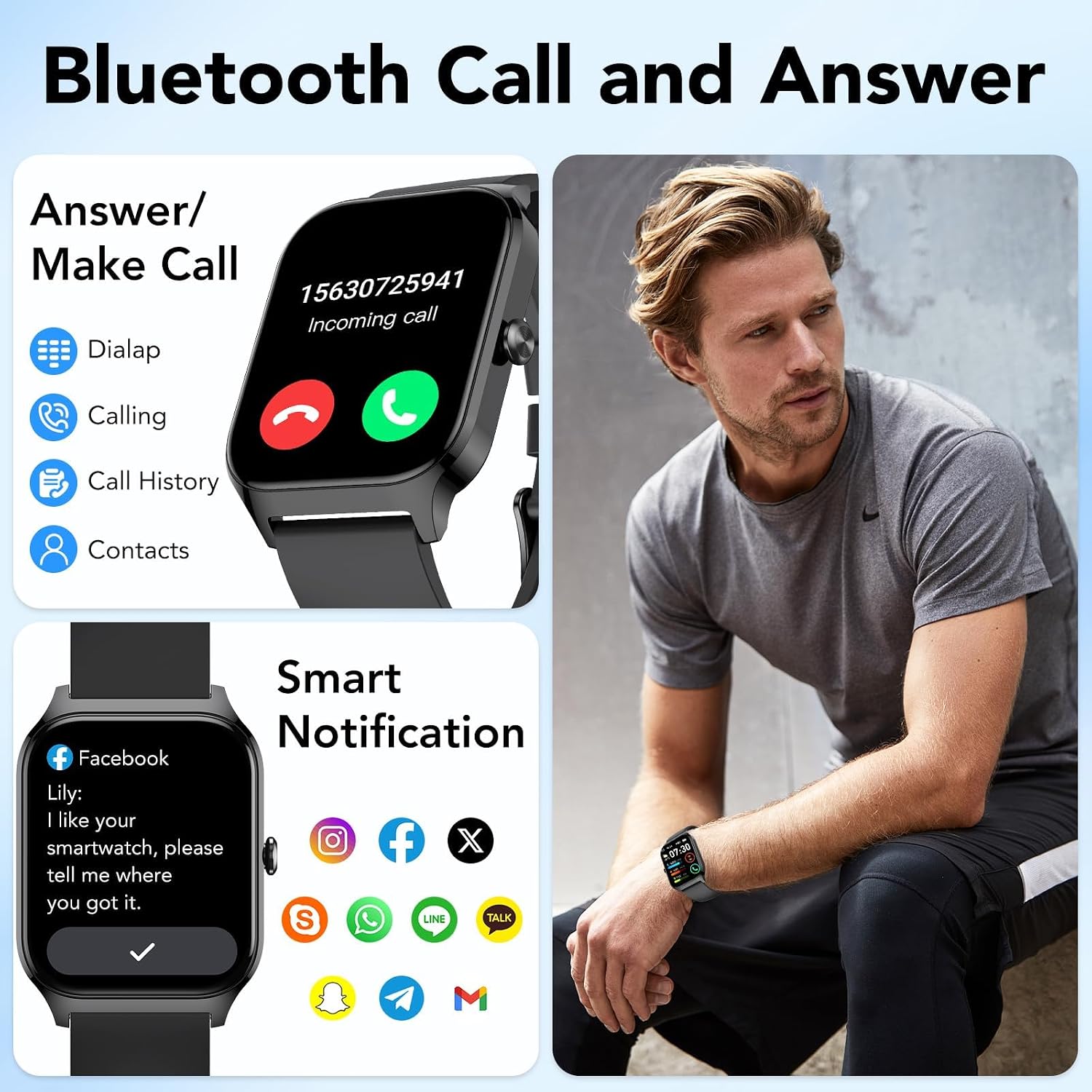 CASCHO Smart Watch displaying call options and notifications