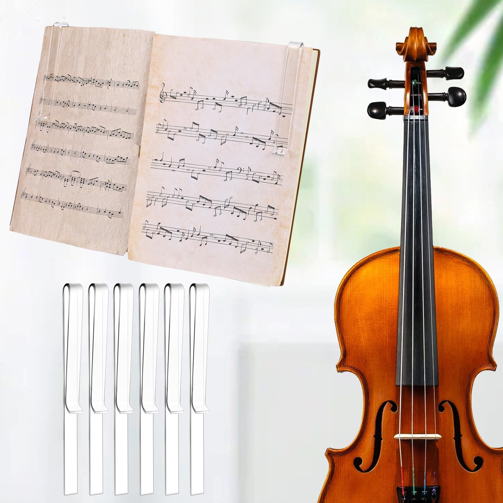 Lot de 6 pinces pour pupitre de musique en acrylique transparent pour maintenir le livre ouvert, support de livre de piano à vent pour musicien, compositeur, pianiste, concert en plein air,