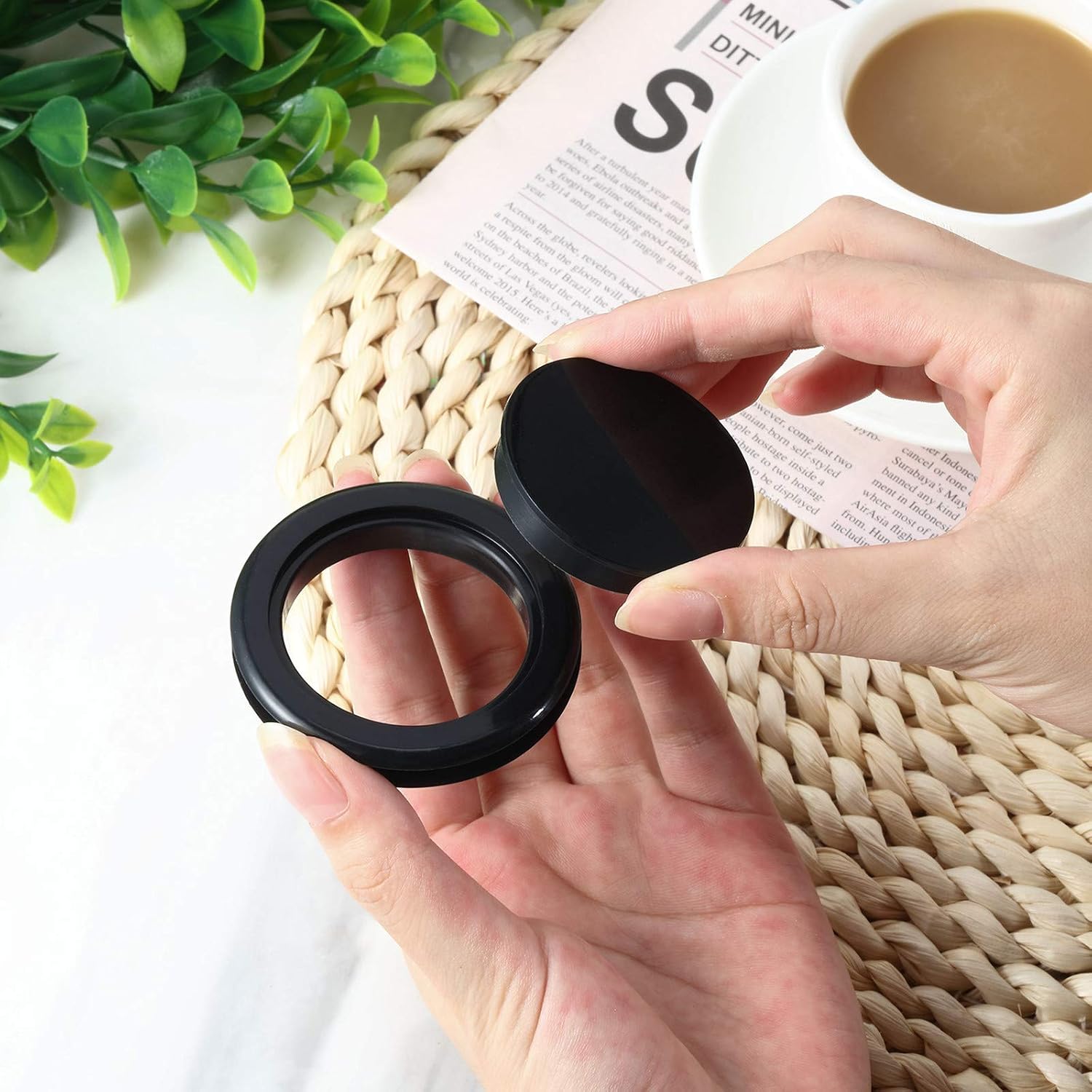 Maitys 8 Pieces Silicone Umbrella Hole Ring Plug and Cap Set for Glass Outdoors Patio Table Deck Yard, 2 Inch (Black)
