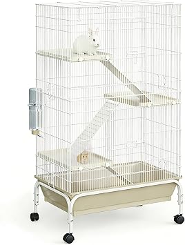 4-Tier Guinea Pig Cage, 48" H Large Nation Cage with Water Bottle, Bowl, Deep Tray, Metal Small Animal Cages On Wheels for Chinchillas, Guinea Pigs, Rabbit, Rat, Sugar Glider