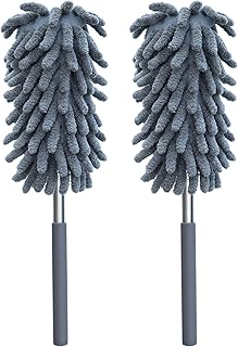 2 Pack Microfiber Duster for Cleaning, Washable Dusters, Extendable Pole, Up to 30 Inch Reachable, Wet and Dry Use Cleaning Tools for Car, Ceiling Fan, Window, Furniture, Office
