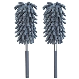 2 Pack Microfiber Duster for Cleaning, Washable Dusters, Extendable Pole, Up to 30 Inch Reachable, Wet and Dry Use Cleaning Tools for Car, Ceiling Fan, Window, Furniture, Office