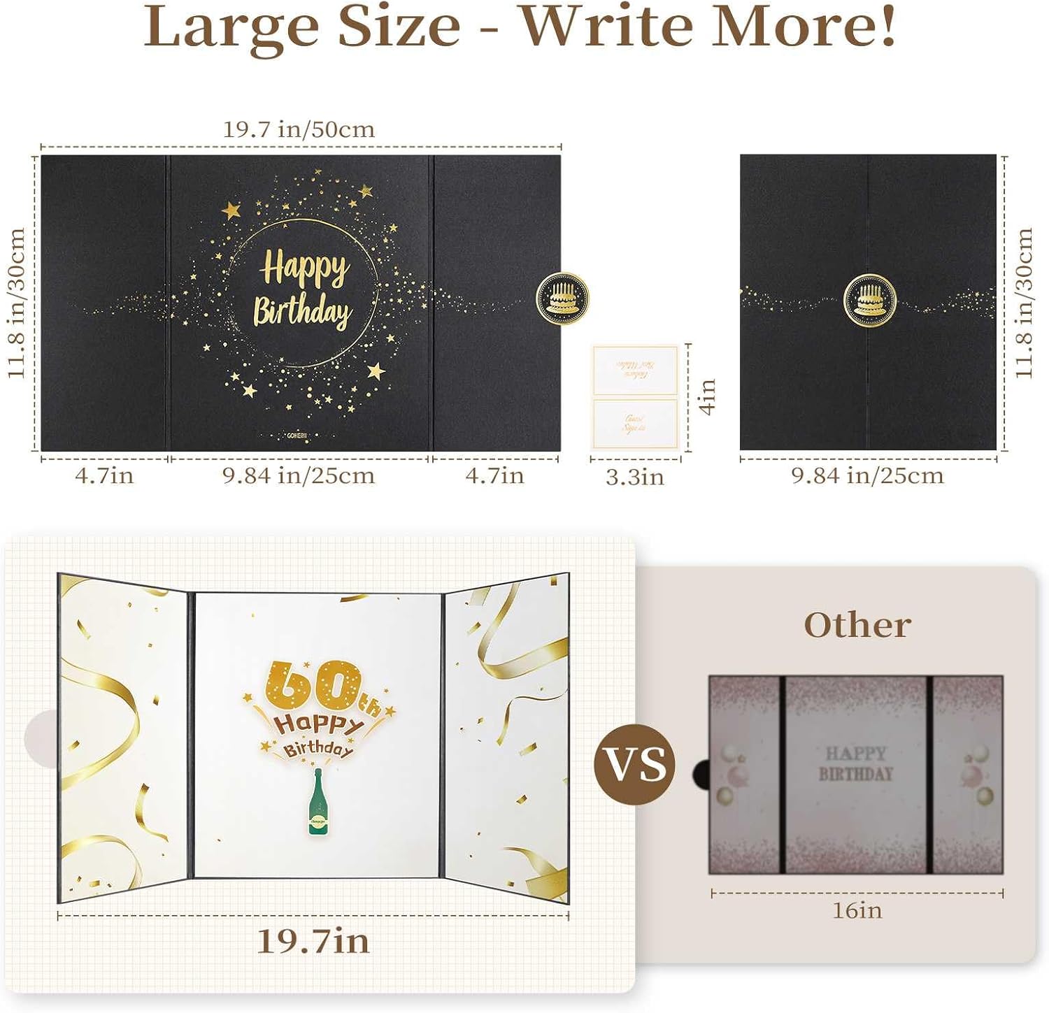 60th Birthday Party Decoration, 19.7" X 11.8" Large Signature Guestbook for 60th Happy Birthday Party, Birthday Gifts for Men - Cheers to 60 Years in Style Party Supplies Signing Card, Black - Image 2