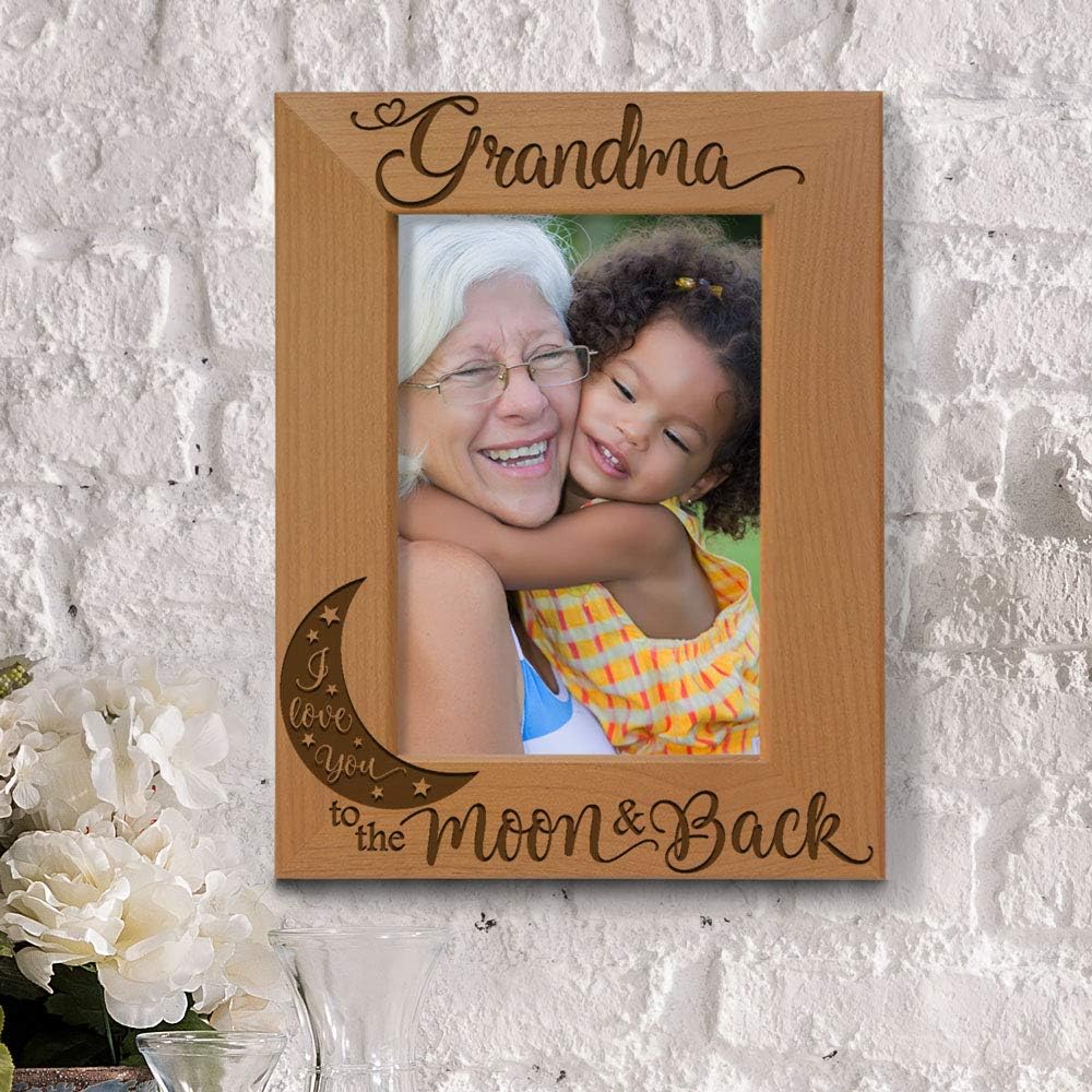 KATE POSH - Grandma I Love You to the Moon and Back Engraved Natural Wood Picture Frame, Mother's Day Gifts for Grandma, Birthday Gifts for Grandmother, Best Grandma Ever (5x7-Vertical)