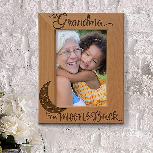 Miniatura 5 de KATE POSH - Marco de fotos de madera natural grabado con texto en inglés "Grandma I Love You to the Moon and Back", regalos para el Día de la Madre