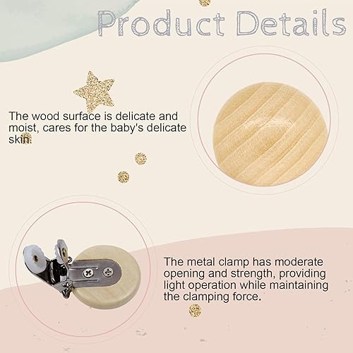 Miniatura 3 de 20 clips de madera para chupete para sujetar la dentición, clips de suspensión de juguete de madera de haya natural, soporte para chupete,
