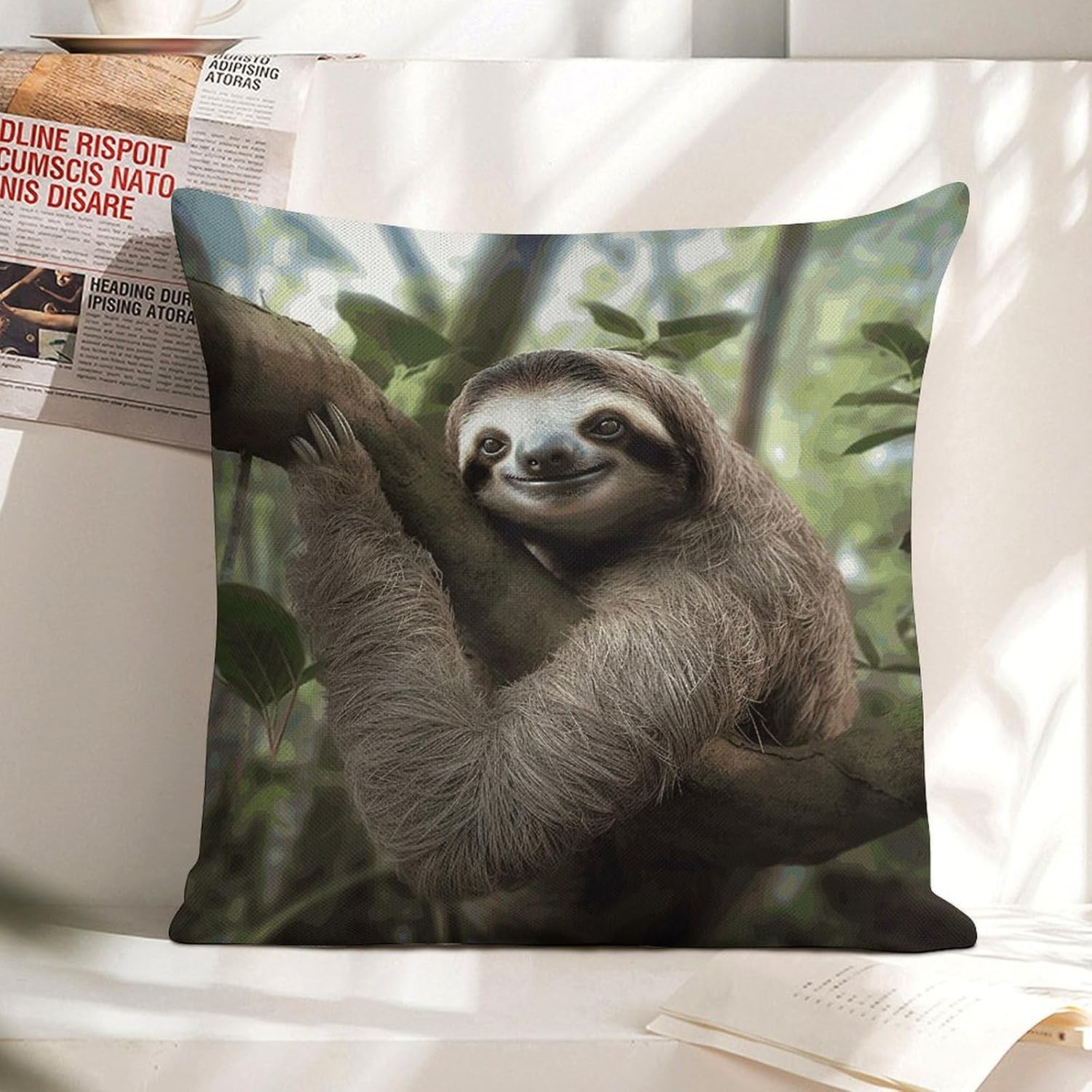 Sloth Animal Pillow Protectors Cute Waterproof Pillow Cover Soft Skin-Friendly Cushion Case Decorative Square Cushion Cover for Couch Sofa Bed Living Room Bedroom