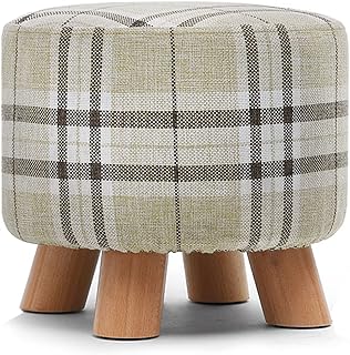 Small Footstool Linen Padded Seat with Wooden Legs,Sofa Footrest, Change Shoes Bench, Step Stool, Living Room Extra Seat (Color : Striped)