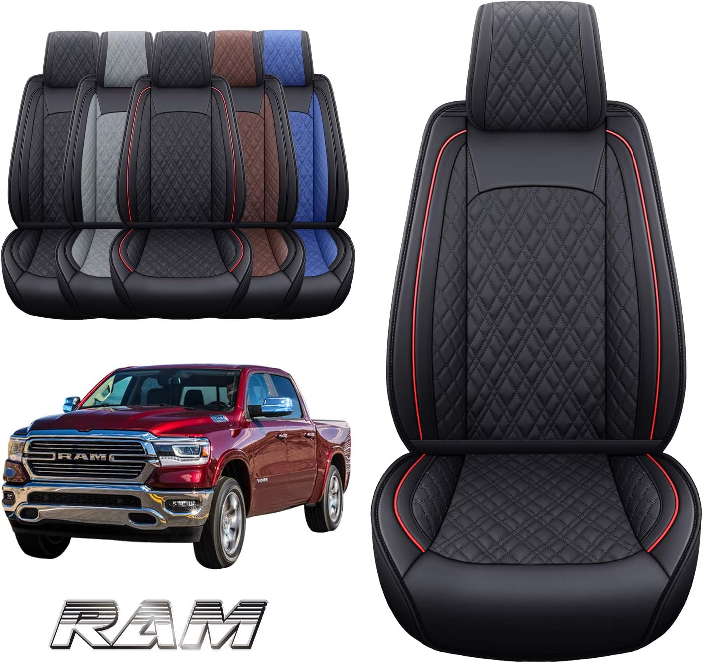 YIERTAI Car Seat Covers for Dodge Ram Fit 2009-2026 1500 2010-2026 2500 3500 Classic Bighorn Longhorn Laramie Tradesman Truck Red Front