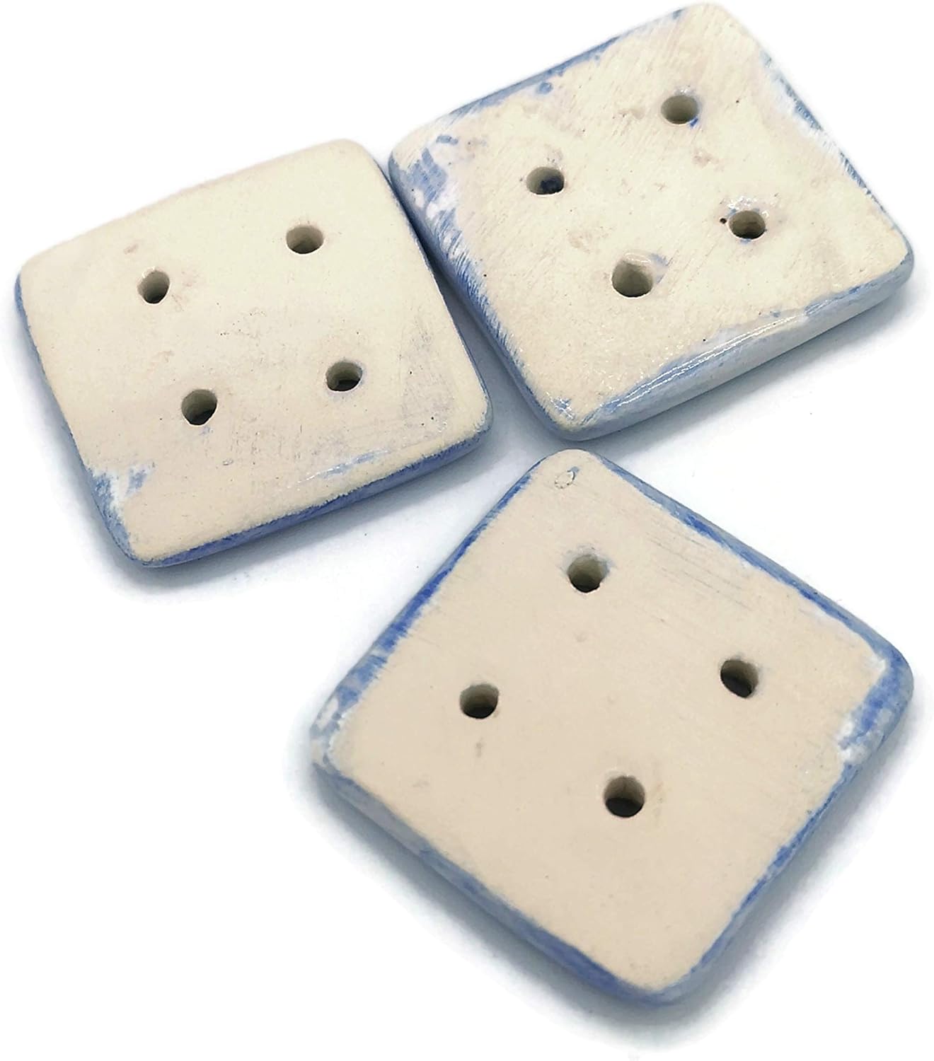3Pc Extra Large Coat Buttons, Novelty Handmade Ceramic Sewing Supplies And Notions, Sewing Buttons For Blouse (40 mm, Square 4 Holes, Blue Motivational Words)
