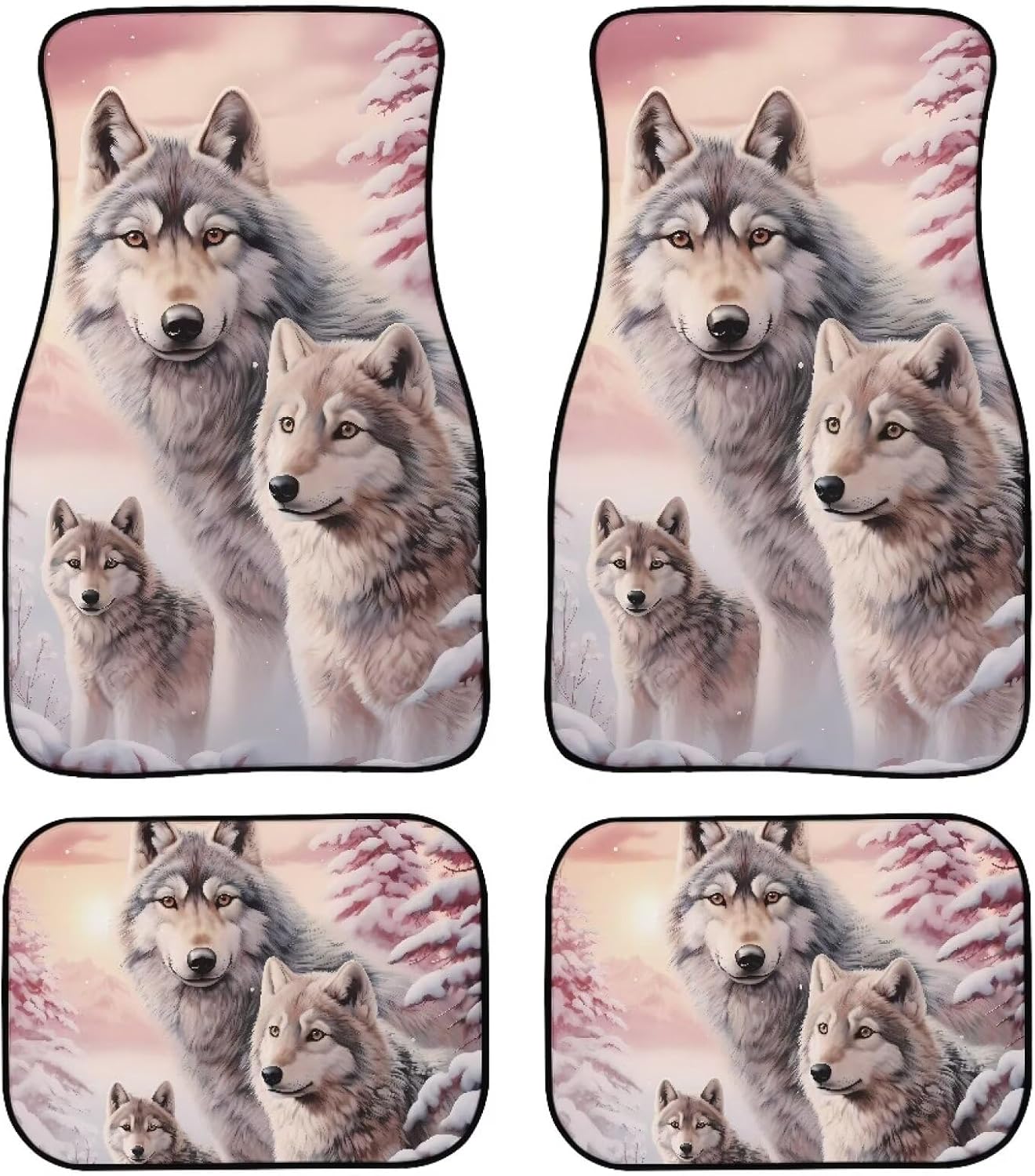Amzbeauty Wolf Snow Print Cool Car Floor Mats Colorful Universal Car Floor Mats 4 Pieces Automotive Interior Accessories