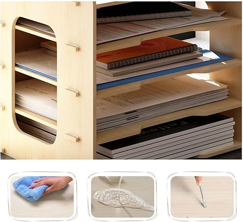 Miniatura 6 de PUNCIA Organizador de papel de madera de oficina de 5 niveles para escritorio, soporte de archivos de escritorio, bandeja de letras apilable,