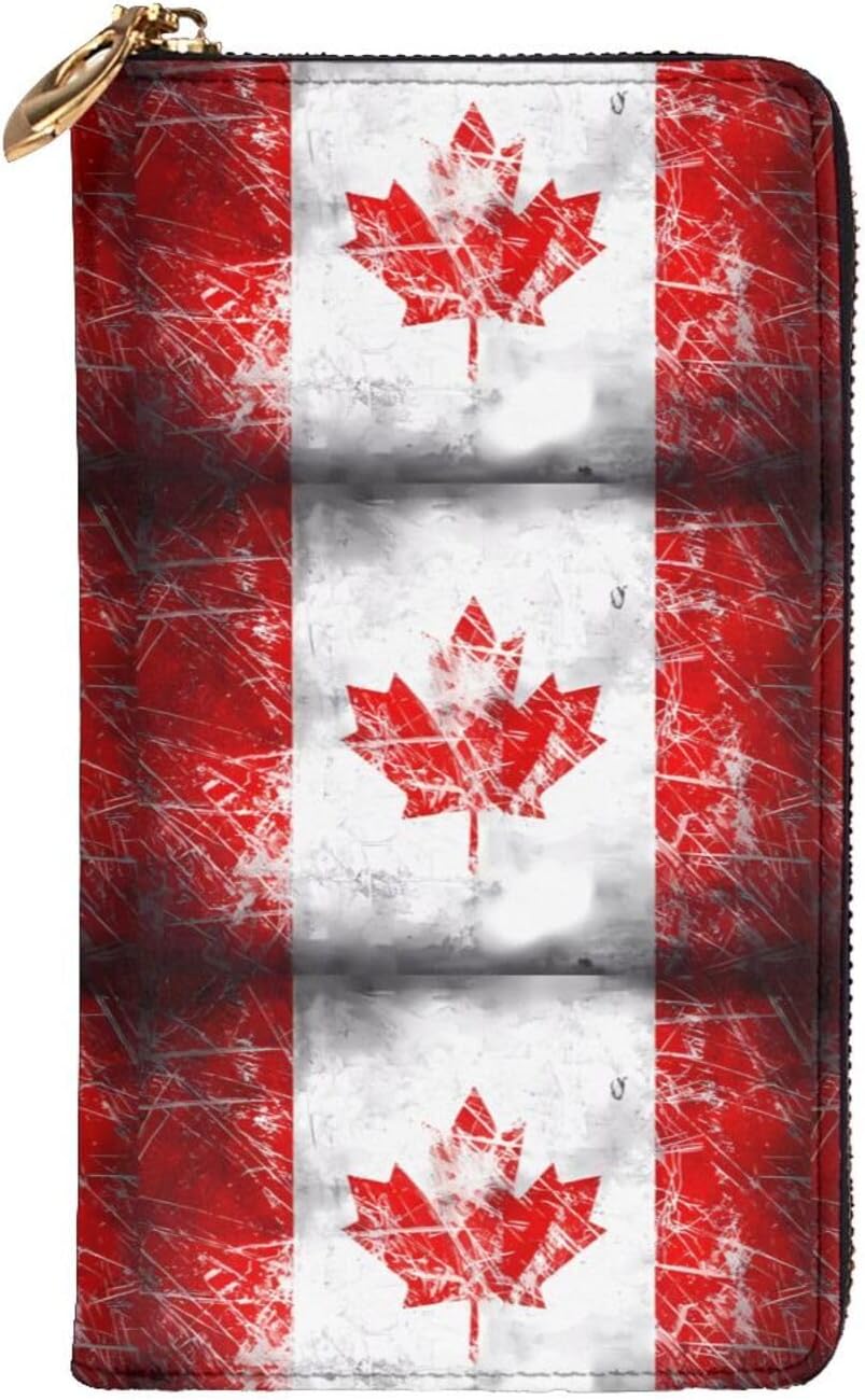 Retro Canada Flag Women's wallet, clutch wallet, with zipper, large capacity.